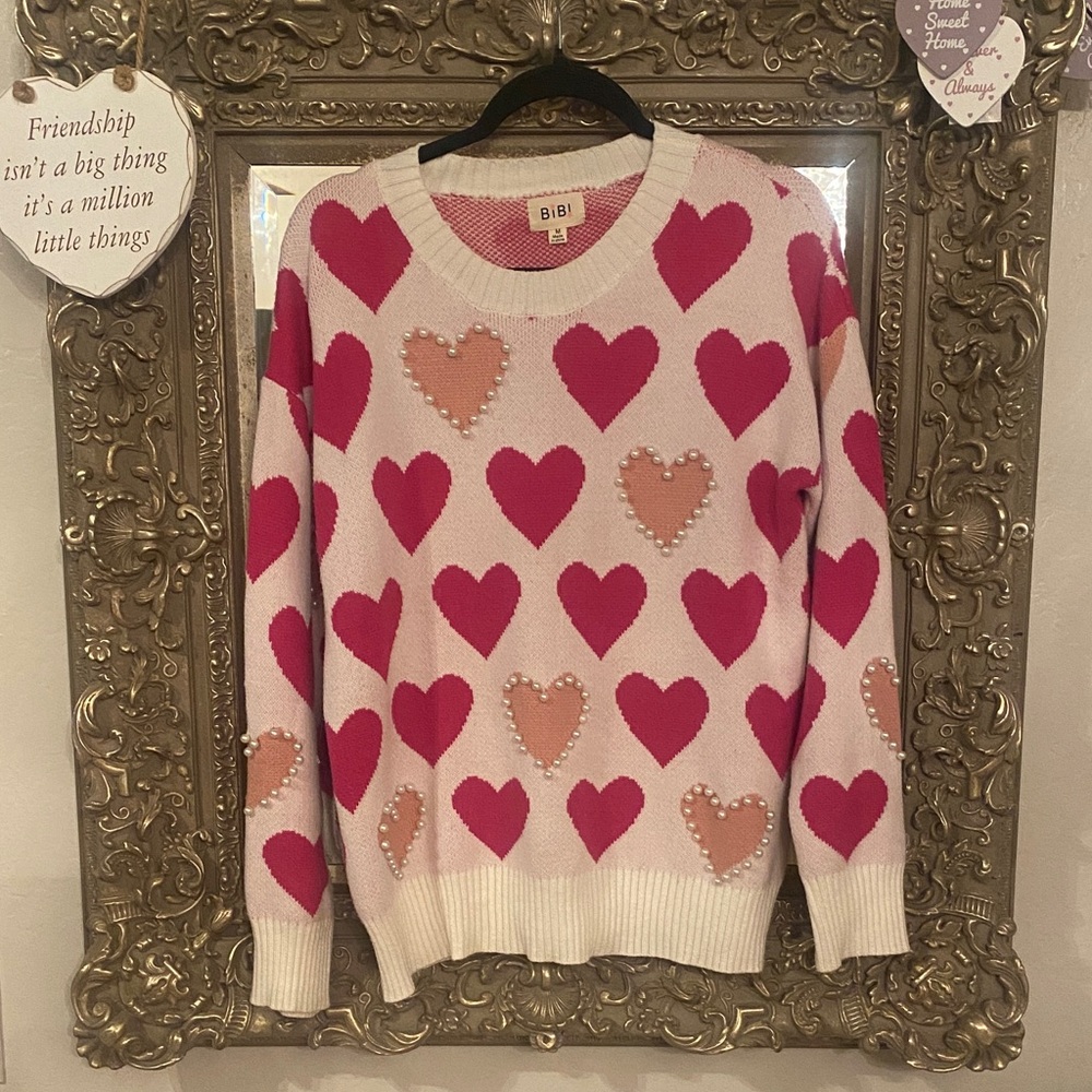 BiBi valentines Pink and Tan Heart Sweater